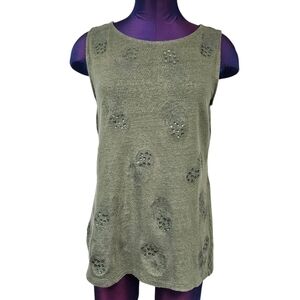 Tommy Bahama Olive Embroidered & Sequin Pineapples Tank Top Size Large Women N22